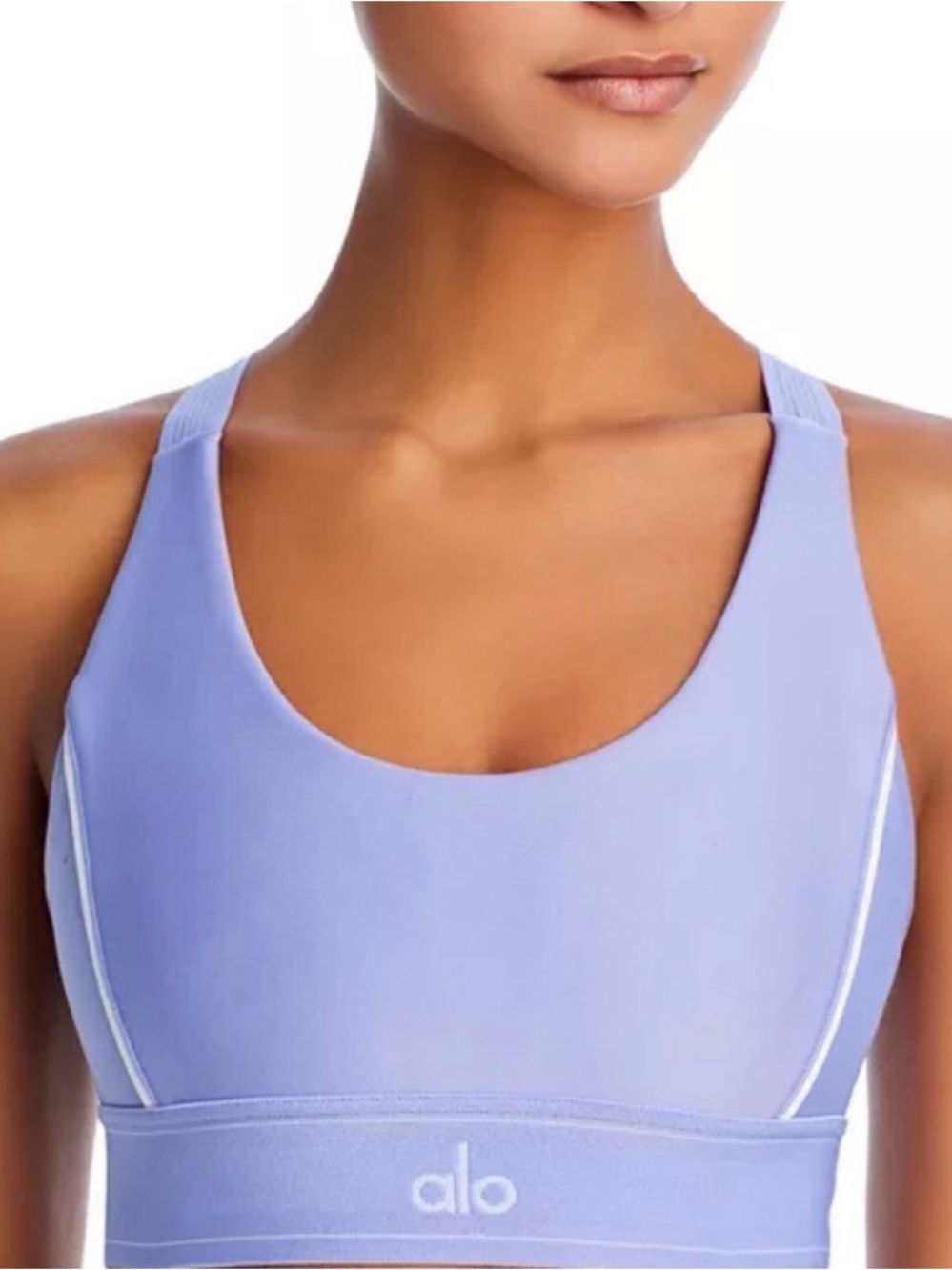 Alo - Airlift Suit Up Sports Bra in Lilac Blue/White